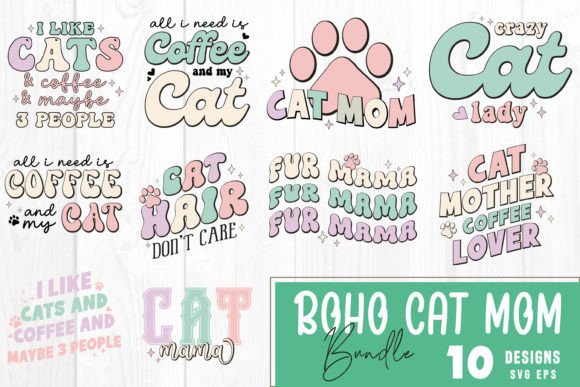 Boho Cat Mom SVG Bundle: Graphics for Crafts & Content